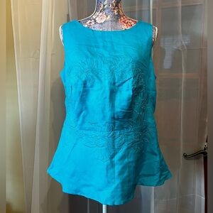 🛍️ Ashley Stewart Bright Blue Flower Embroidered top Free w/purchase